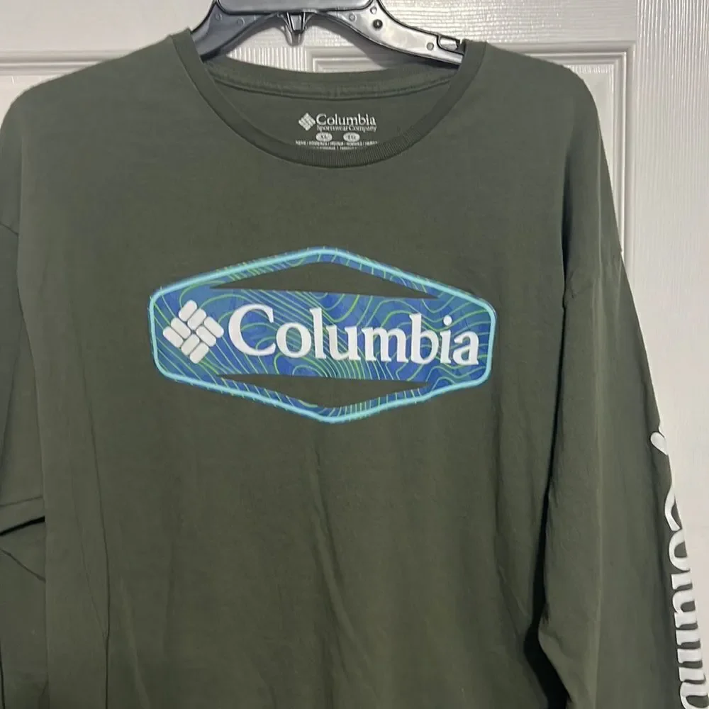 🔥🔥 COLUMBIA Army Green Long‎ Sleeve Tee - EXCELLENT Used Condition - Men Sz XL